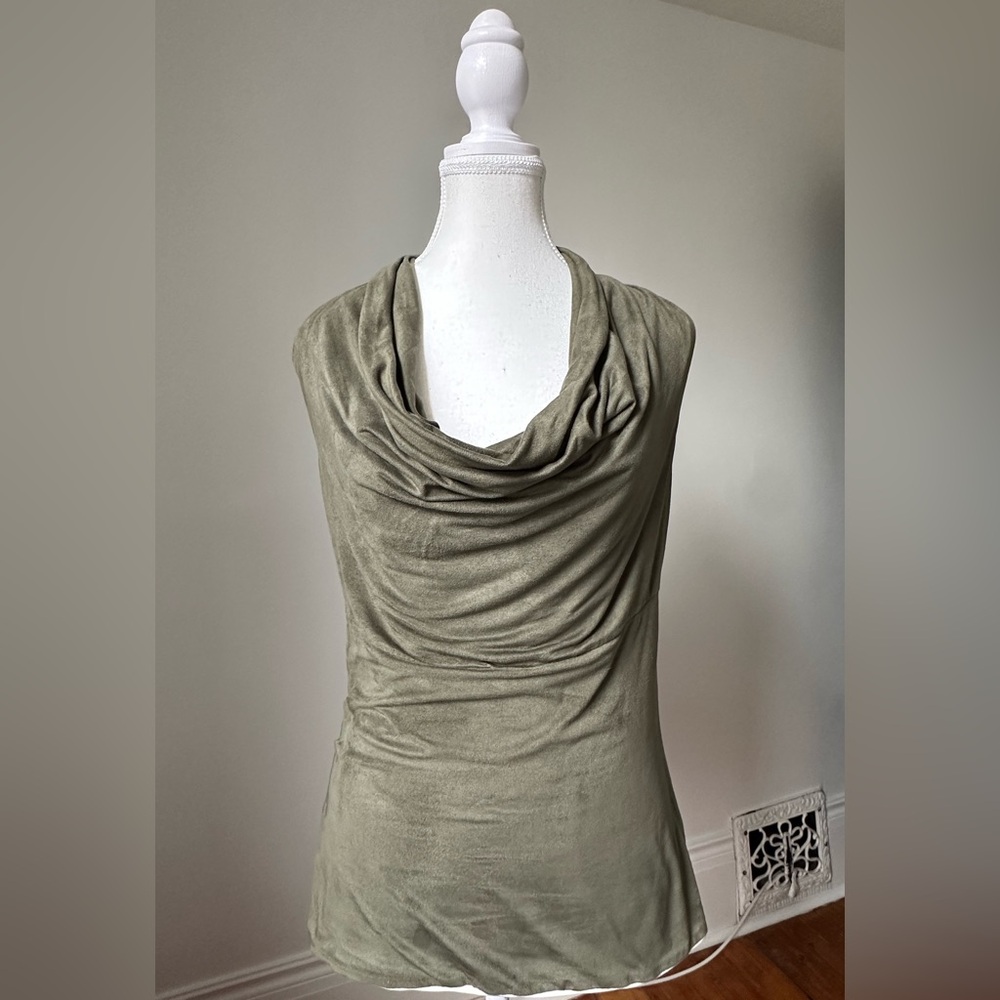 JOEFFER CAOC Y2K Green Suede Sleeveless Cowl Neck Preppy Feminine Top Size Small